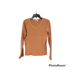 Vintage Faded Glory Vintage Stripe V Neck Sweater beige, red, white ribbed S